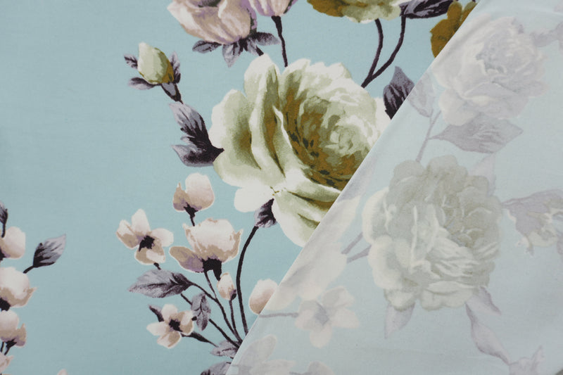 Blue-Multi Poly Floral Printed Double Brushed Jersey Knit Fabric