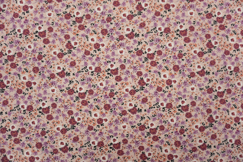 Light Pink-Multi Poly Floral Double Brushed Jersey Knit Fabric
