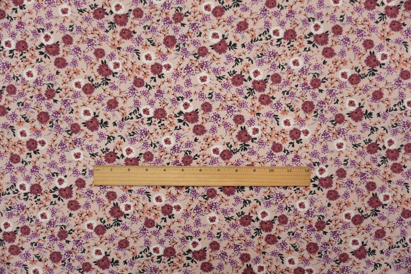 Light Pink-Multi Poly Floral Double Brushed Jersey Knit Fabric