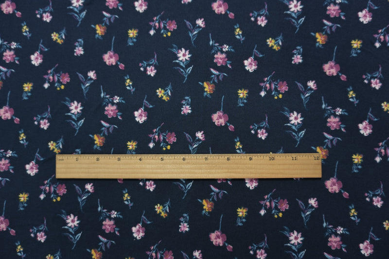 Deep Navy-Multi Poly Floral Double Brushed Jersey Knit Fabric