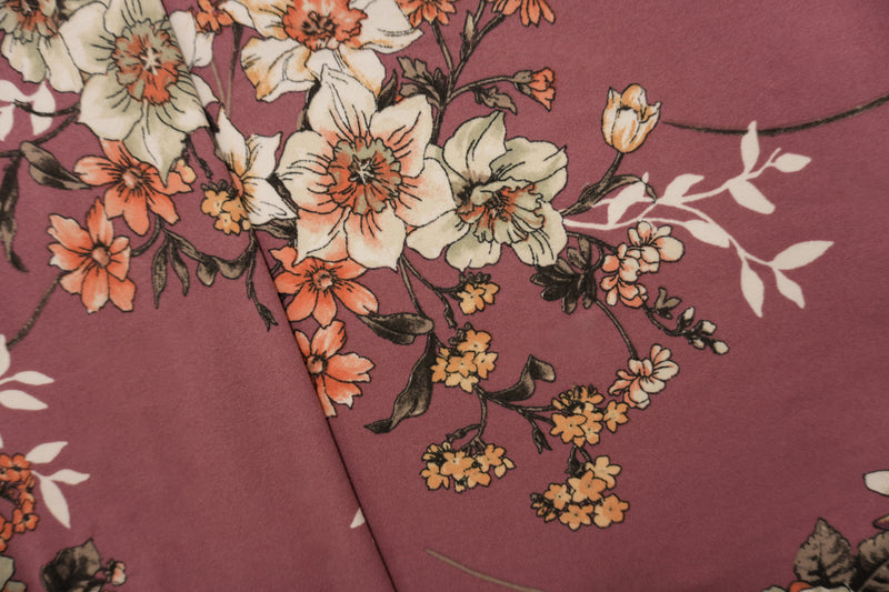 Purple-Coral-Multi Poly Floral Double Brushed Jersey Knit Fabric
