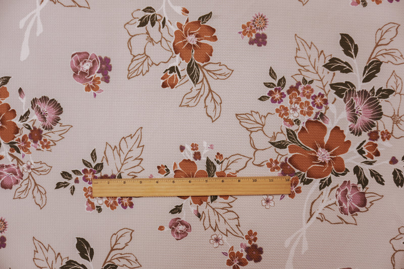 Beige-Green-Multi Poly Stretch Floral Bullet Double Knit Fabric