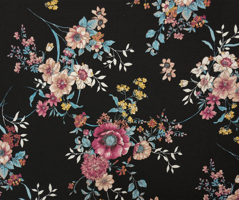 Black-Peach-Multi Poly Stretch Floral Bullet Double Knit Fabric