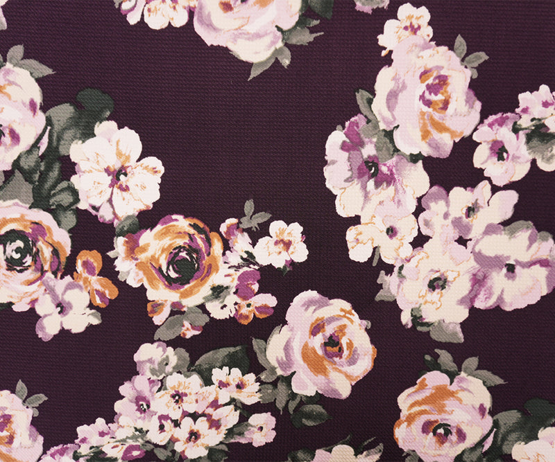 Purple-Multi Poly Stretch Floral Bullet Double Knit Fabric