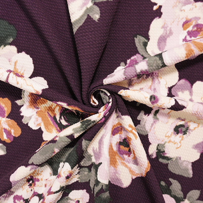 Purple-Multi Poly Stretch Floral Bullet Double Knit Fabric