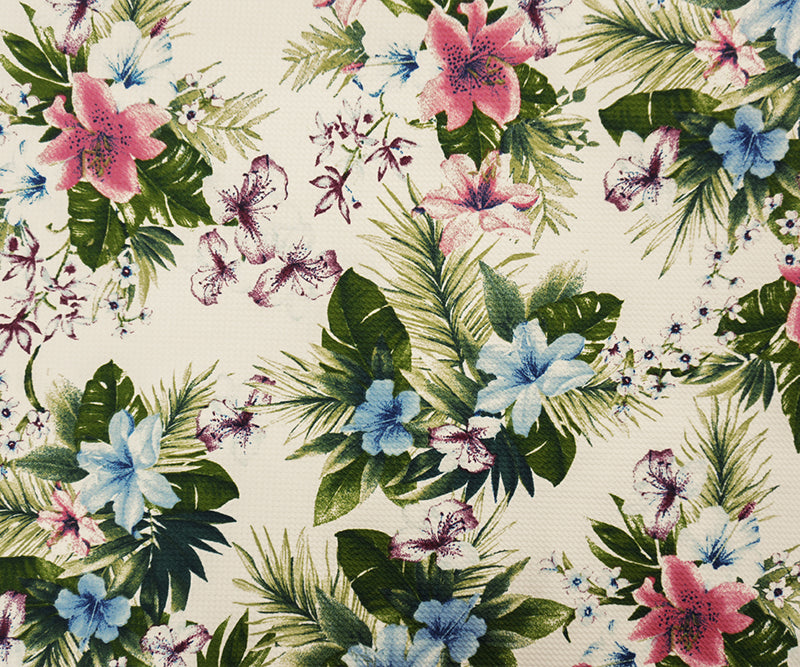 Green-Pink-Multi Poly Stretch Floral Bullet Double Knit Fabric
