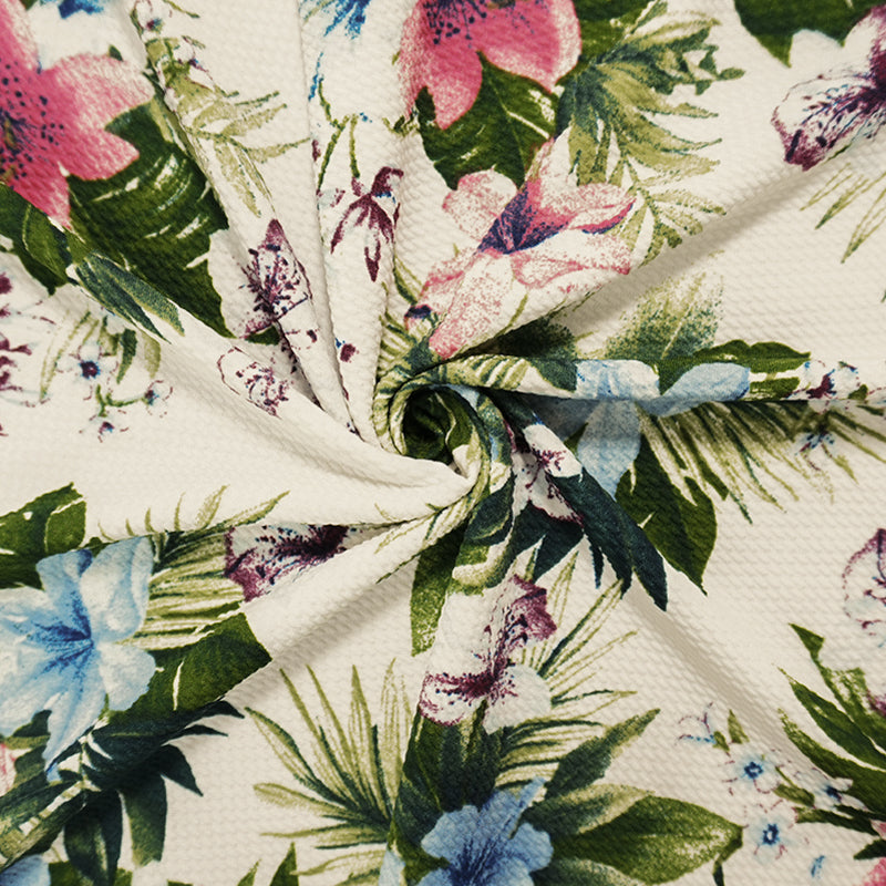 Green-Pink-Multi Poly Stretch Floral Bullet Double Knit Fabric