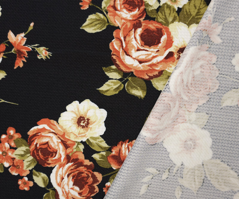 Black-Yellow Poly Stretch Floral Bullet Double Knit Fabric