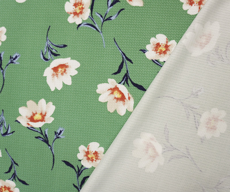 Green-Multi Poly Stretch Floral Printed Bullet Double Knit Fabric