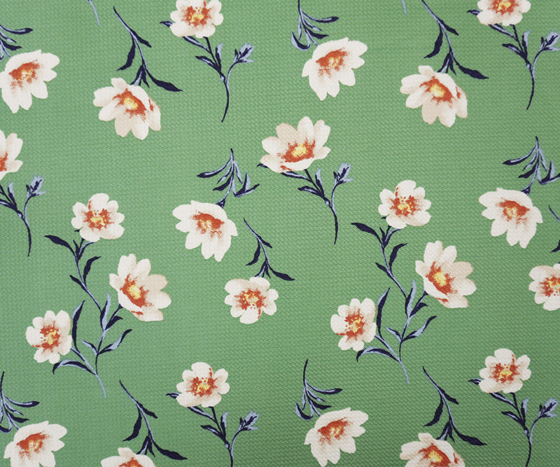 Green-Multi Poly Stretch Floral Printed Bullet Double Knit Fabric