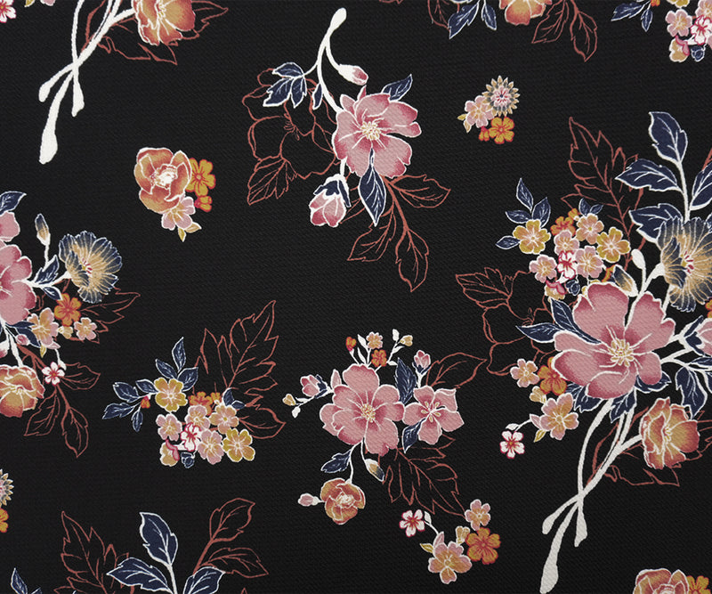 Black-Multi Poly Stretch Floral Printed Bullet Double Knit Fabric