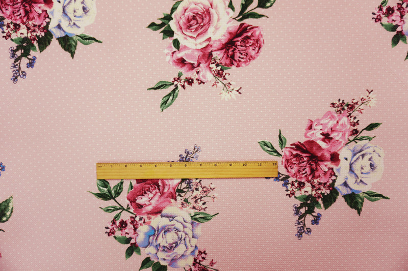 Pink-Red-Multi Poly Stretch Floral Bullet Double Knit Fabric