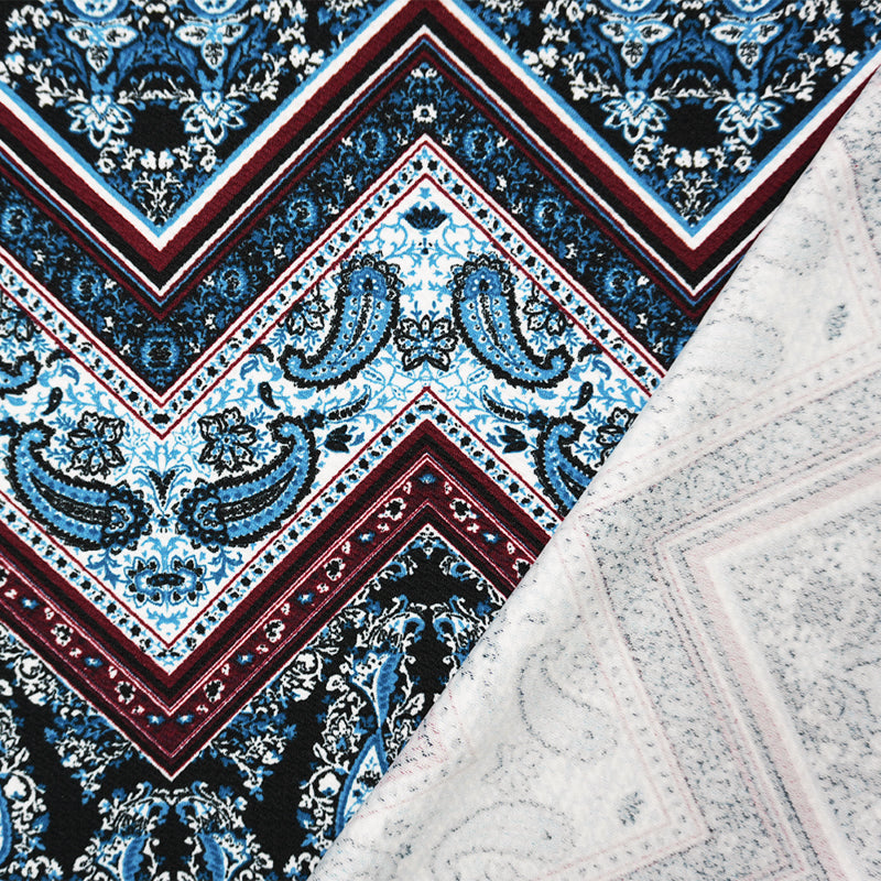 Black-Teal-Red Poly Chevron Paisley Bullet Double Knit Fabric