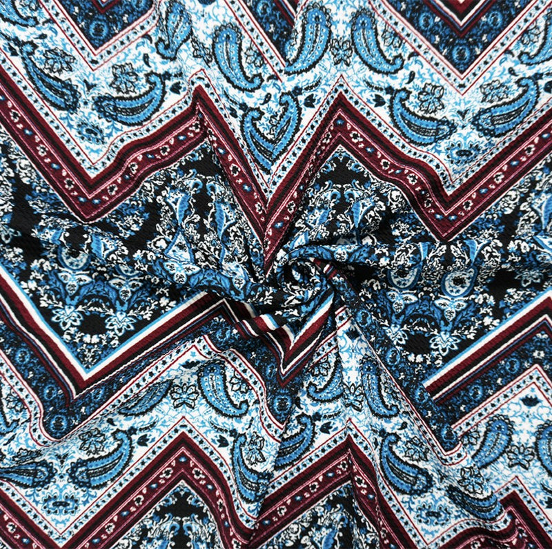 Black-Teal-Red Poly Chevron Paisley Bullet Double Knit Fabric