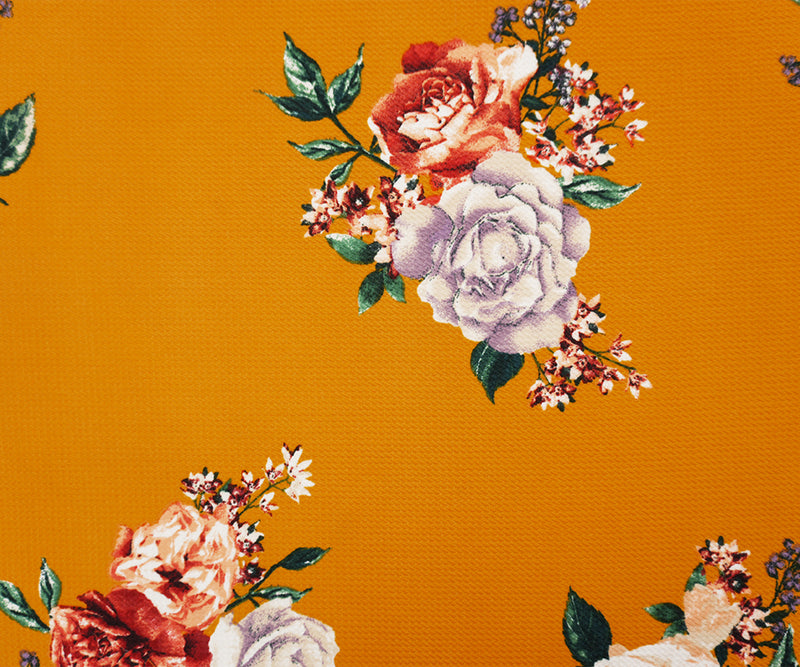 Yellow-Multi Poly Stretch Floral Bullet Double Knit Fabric