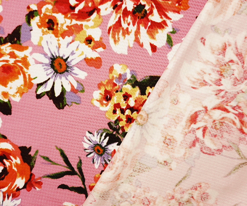Pink-Red-Multi Poly Stretch Floral Bullet Double Knit Fabric