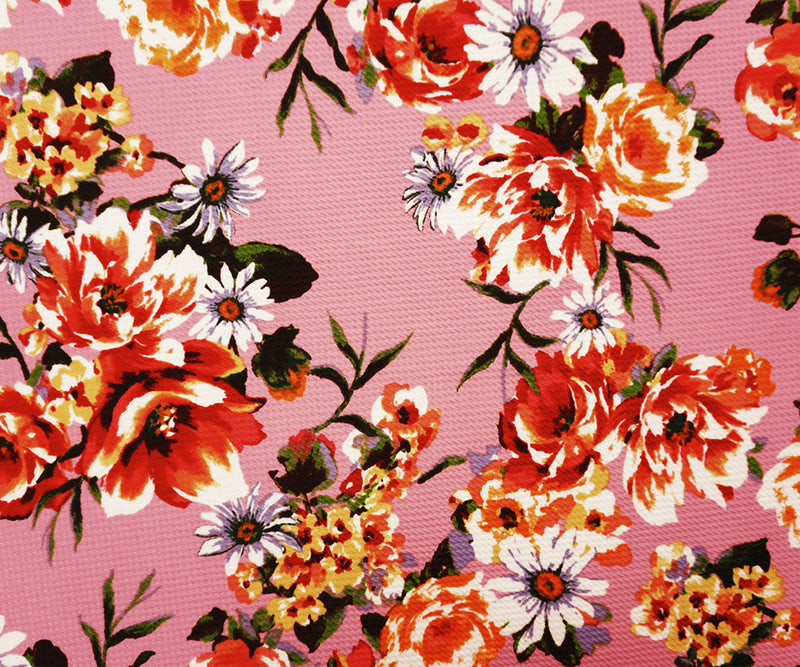 Pink-Red-Multi Poly Stretch Floral Bullet Double Knit Fabric