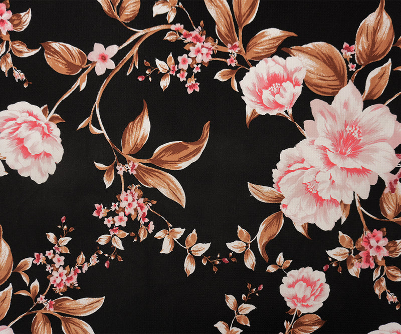 Black-Pink-Multi Poly Stretch Floral Bullet Double Knit Fabric