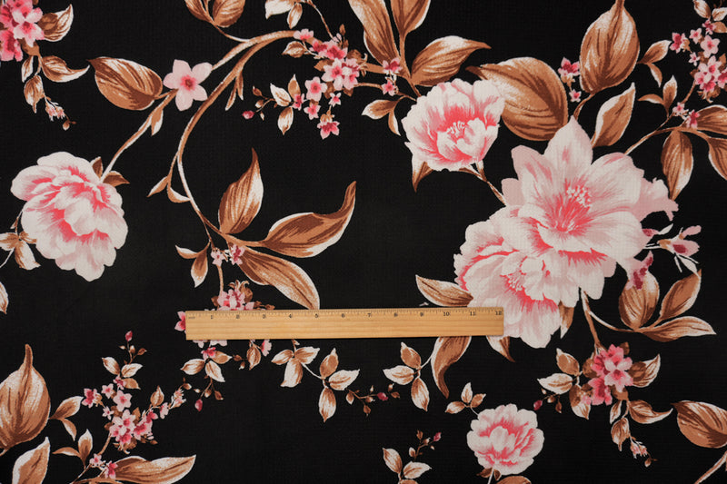 Black-Pink-Multi Poly Stretch Floral Bullet Double Knit Fabric