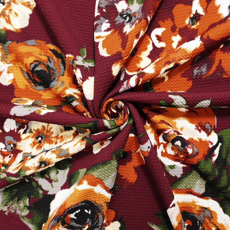 Red-Multi Poly Stretch Floral Printed Bullet Double Knit Fabric