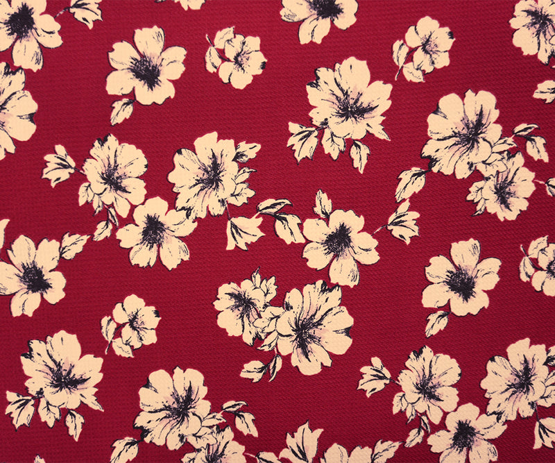 Red-Beige-Pink Poly Stretch Floral Bullet Double Knit Fabric