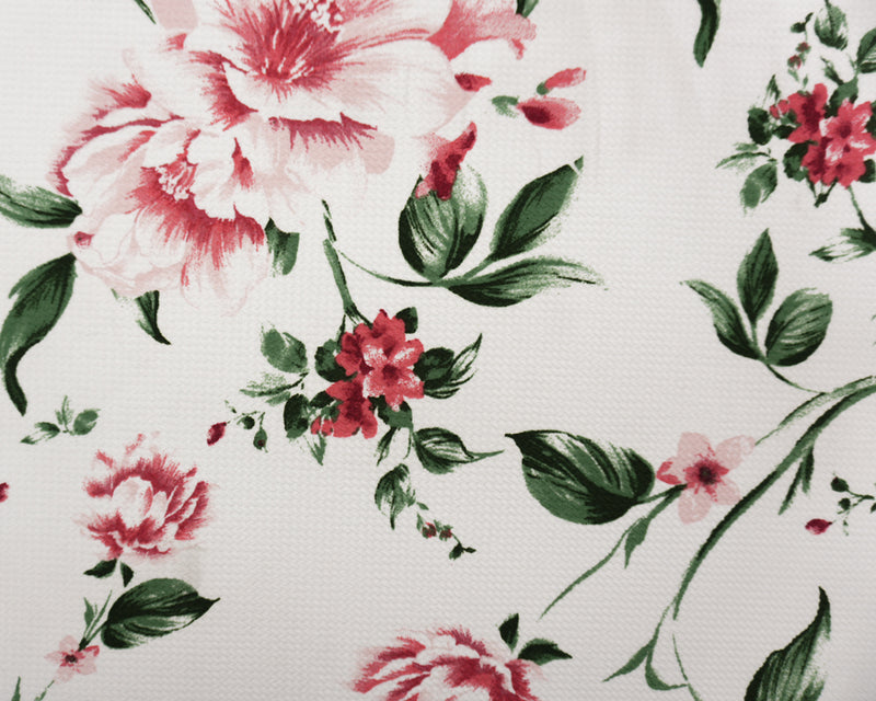 White-Red-Green Poly Stretch Floral Bullet Double Knit Fabric