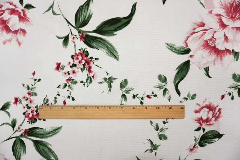 White-Red-Green Poly Stretch Floral Bullet Double Knit Fabric