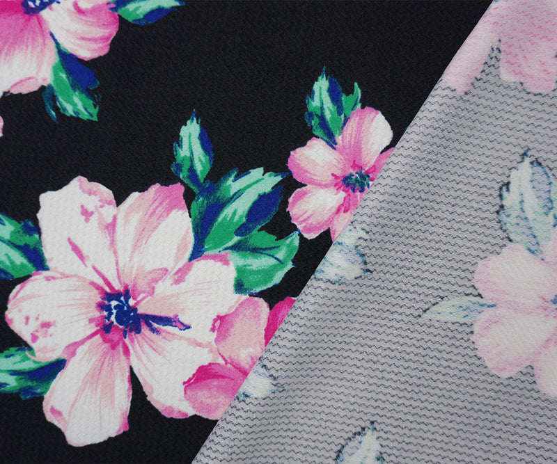 Black-Pink-Multi Poly Stretch Floral Bullet Double Knit Fabric