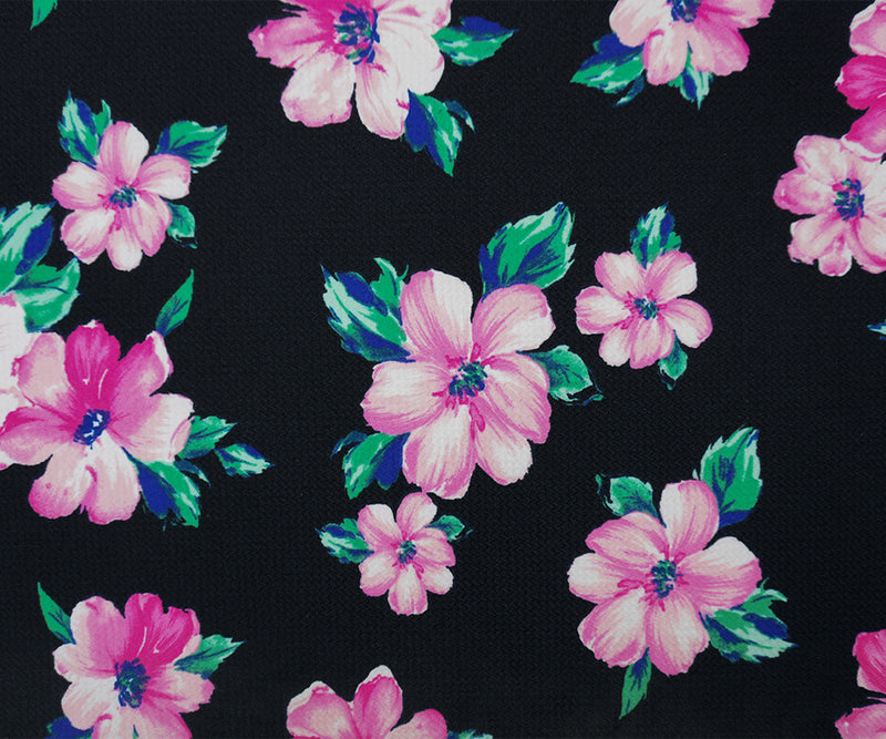 Black-Pink-Multi Poly Stretch Floral Bullet Double Knit Fabric