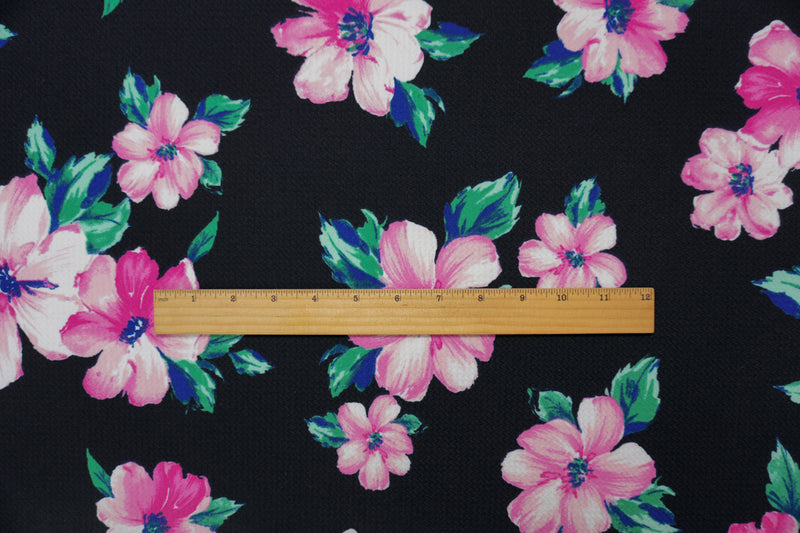 Black-Pink-Multi Poly Stretch Floral Bullet Double Knit Fabric