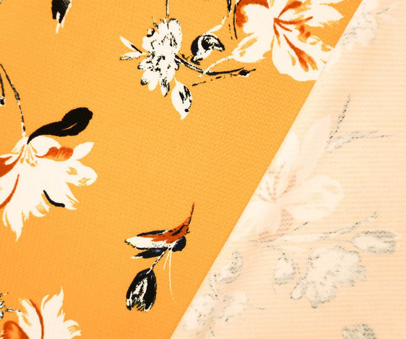 Yellow-Multi Poly Stretch Floral Bullet Double Knit Fabric