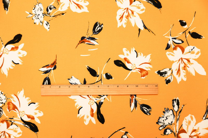 Yellow-Multi Poly Stretch Floral Bullet Double Knit Fabric