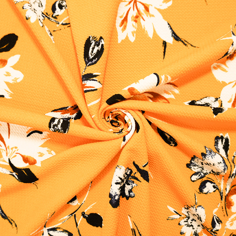 Yellow-Multi Poly Stretch Floral Bullet Double Knit Fabric