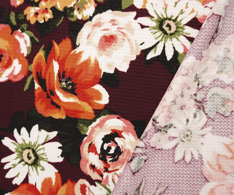 Deep Red-Multi Poly Stretch Floral Bullet Double Knit Fabric