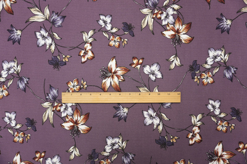 Purple-Multi Poly Stretch Floral Print Bullet Double Knit Fabric