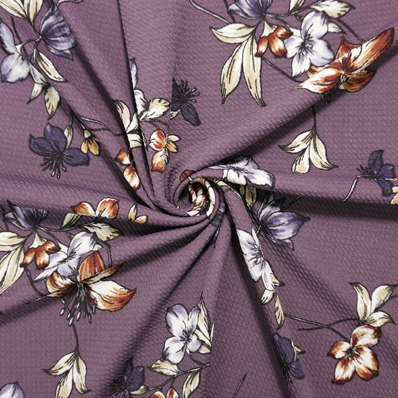 Purple-Multi Poly Stretch Floral Print Bullet Double Knit Fabric