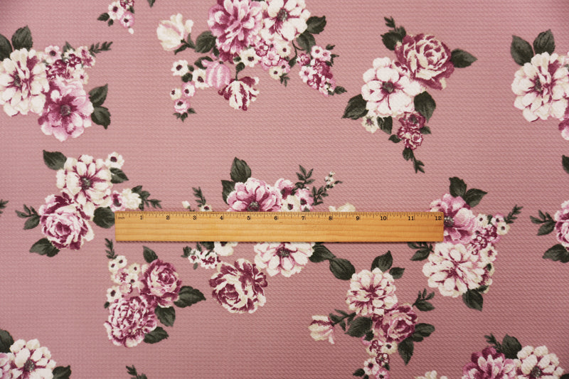 Pink-Purple-Multi Poly Stretch Floral Bullet Double Knit Fabric