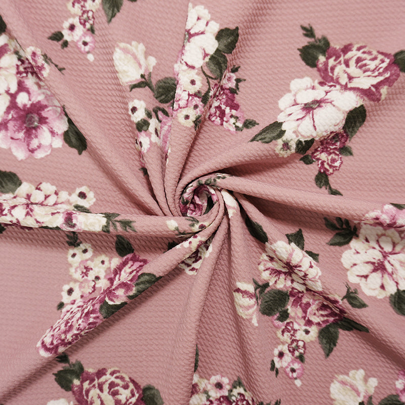 Pink-Purple-Multi Poly Stretch Floral Bullet Double Knit Fabric