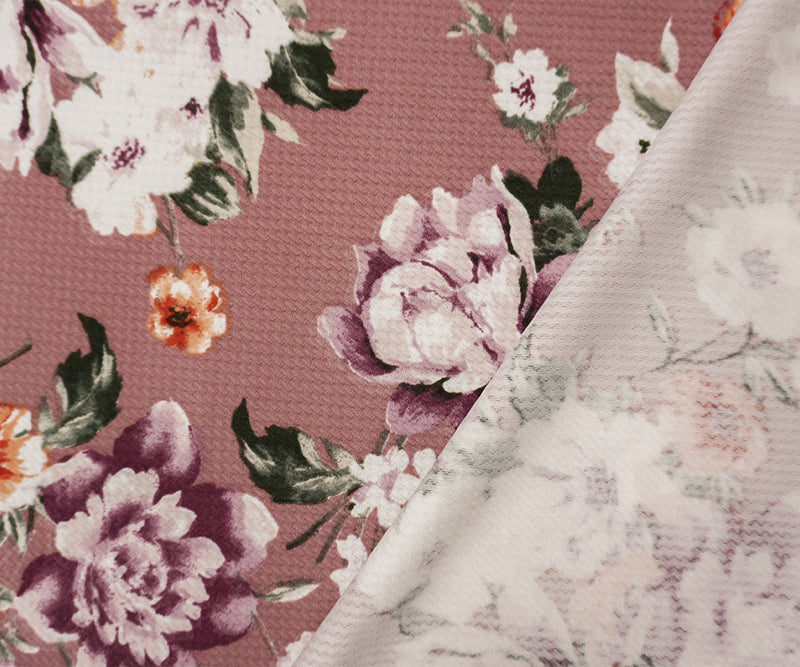 Pink-Purple-Multi Poly Stretch Floral Bullet Double Knit Fabric