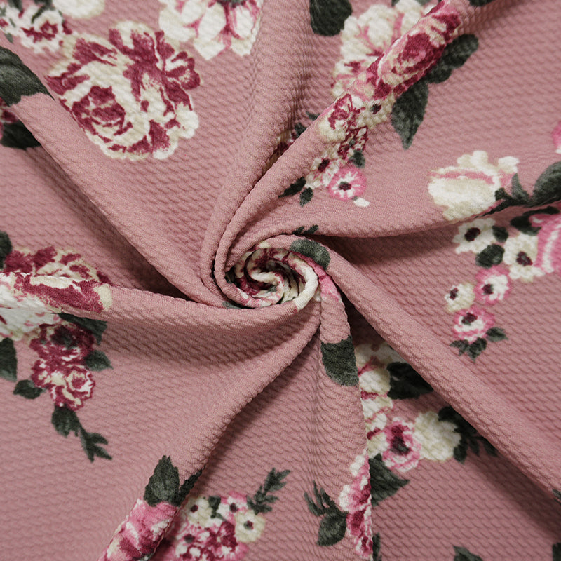 Pink-Multi Poly Stretch Floral Printed Bullet Double Knit Fabric