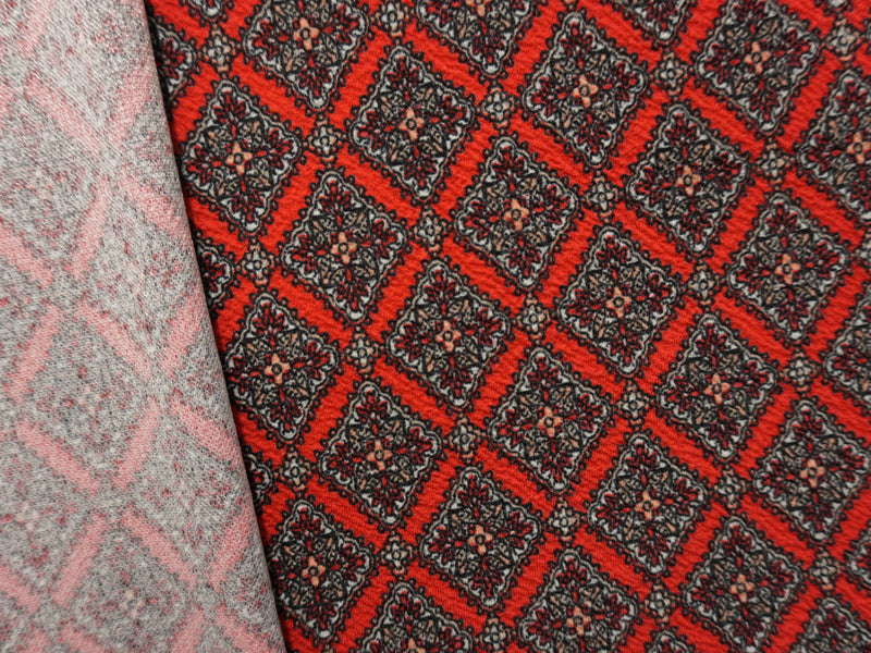 Red-Multi Poly Diamond Floral Liverpool Double Knit Fabric