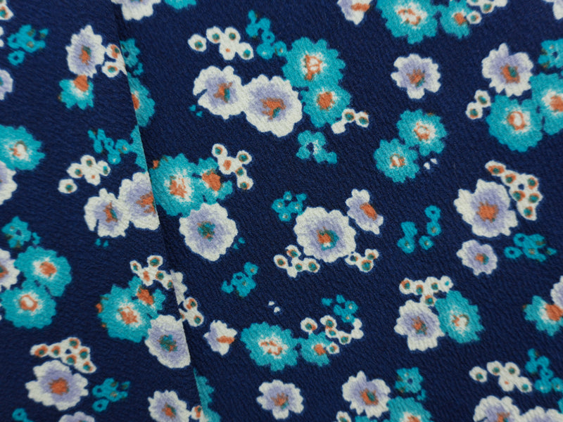 Navy-Teal-Multi Poly Stretch Floral Liverpool Double Knit Fabric