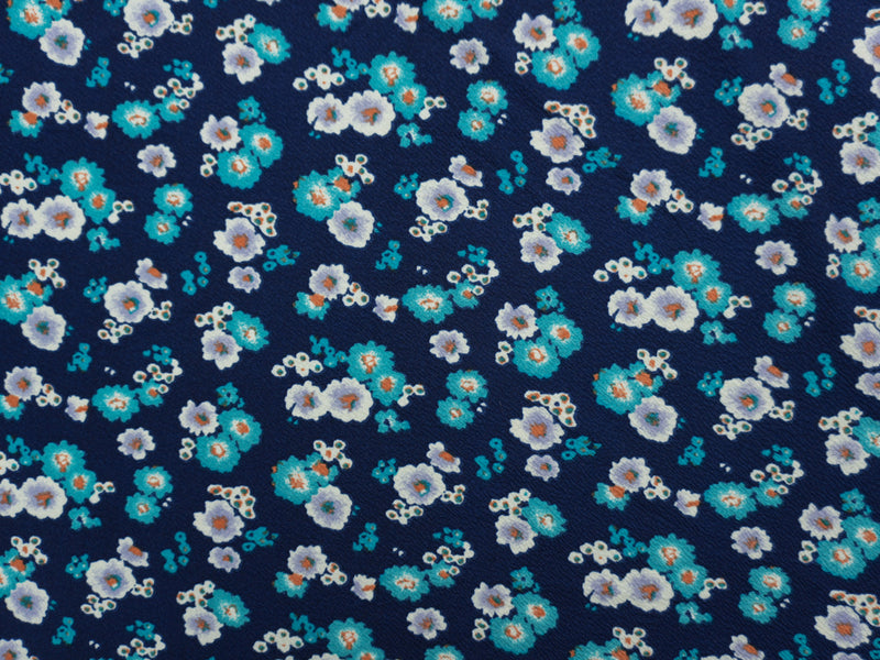 Navy-Teal-Multi Poly Stretch Floral Liverpool Double Knit Fabric