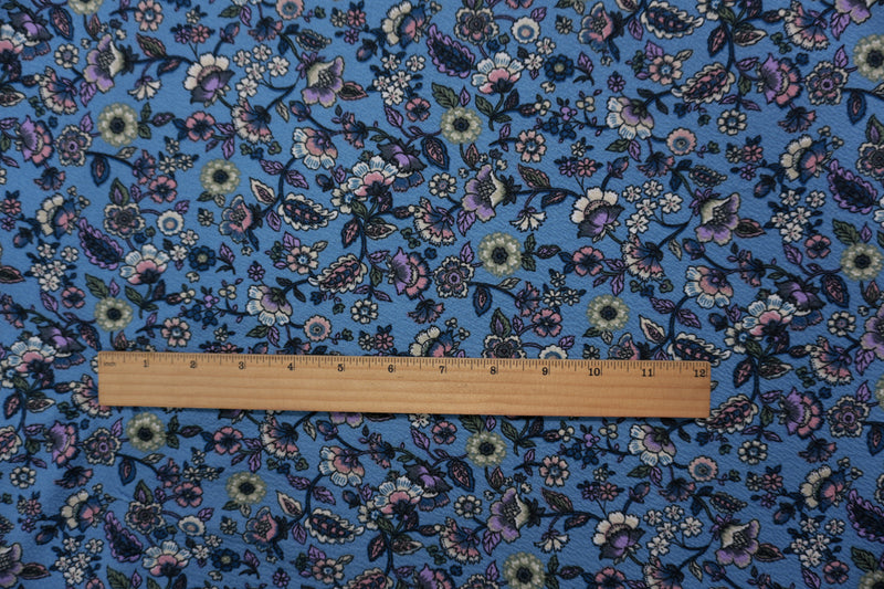 Blue-Purple-Multi Poly Floral Liverpool Double Knit Fabric