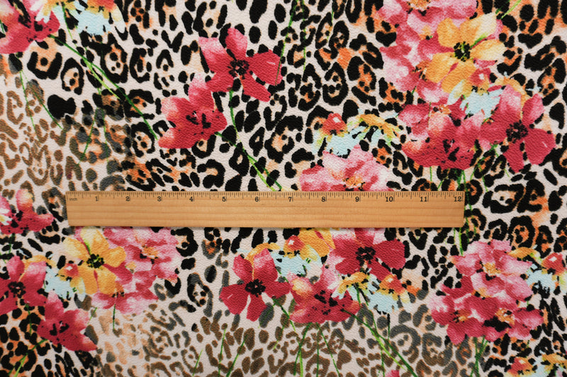 Red-Black-Multi Poly Leopard Floral Liverpool Double Knit Fabric