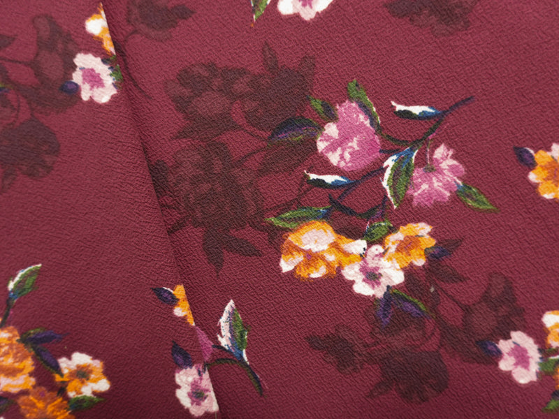 Deep Purple-Multi Poly Floral Liverpool Double Knit Fabric