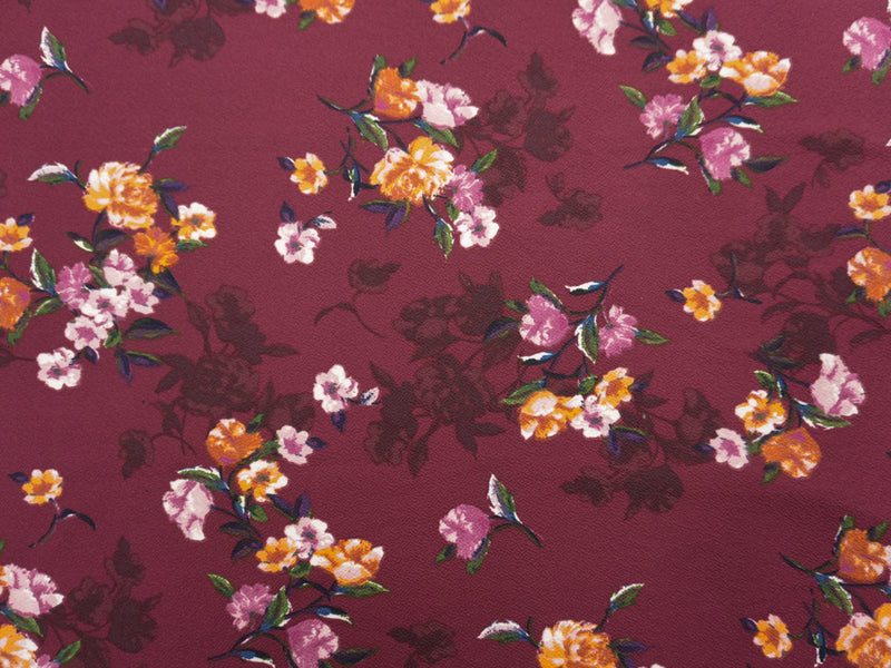 Deep Purple-Multi Poly Floral Liverpool Double Knit Fabric