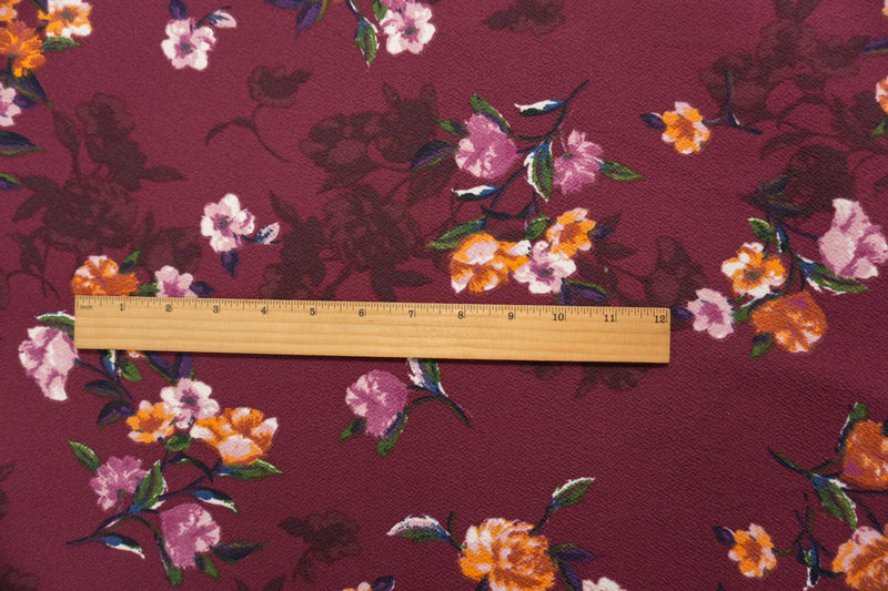 Deep Purple-Multi Poly Floral Liverpool Double Knit Fabric