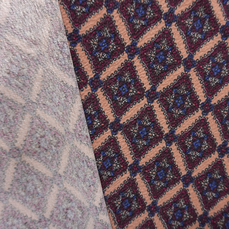 Red-Multi Poly Diamond Floral Liverpool Double Knit Fabric