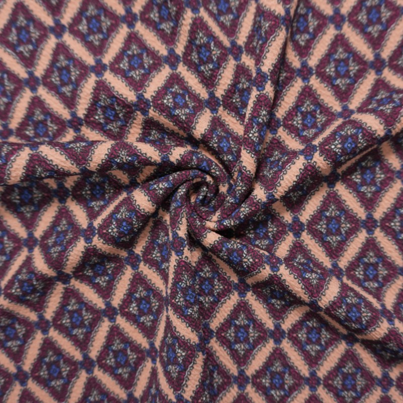 Red-Multi Poly Diamond Floral Liverpool Double Knit Fabric